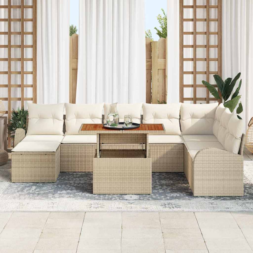 Garten-Sofa-Set mit Speicher 9 pcs Beige Poly Rattan